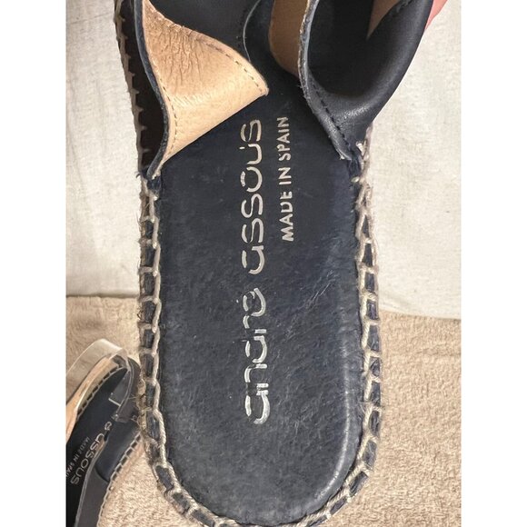 Andre Assous Women's Black Leather Espadrille Wedge Sandals Size 7. Made In Spai - Picture 7 of 11